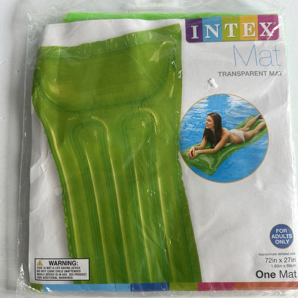 Intex 72”x27”‎ Pool Beach Float Swimming Inflatable Transparent Neon Green NIOP